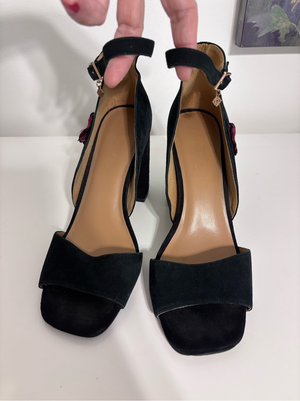 Nanette Lepore Martina Size 10 Black Floral Embroidery Mary Jane Block 4” Heels - Picture 7 of 11